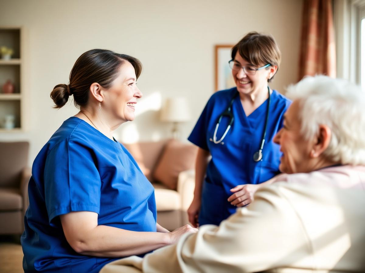 Caregiver speaking warmly with a resident