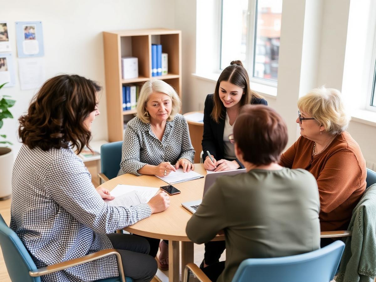 Care home staff training session around a table