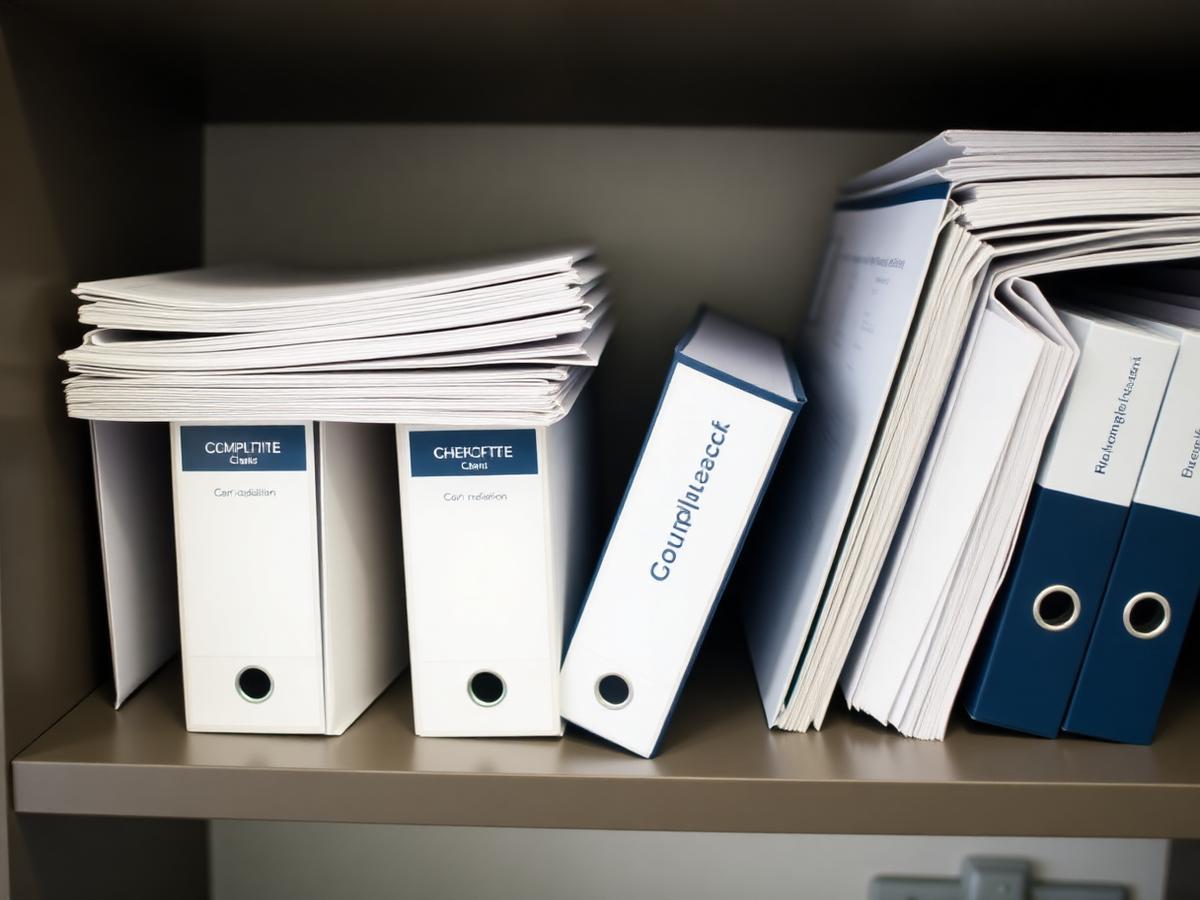 Organized compliance binders in a care home office