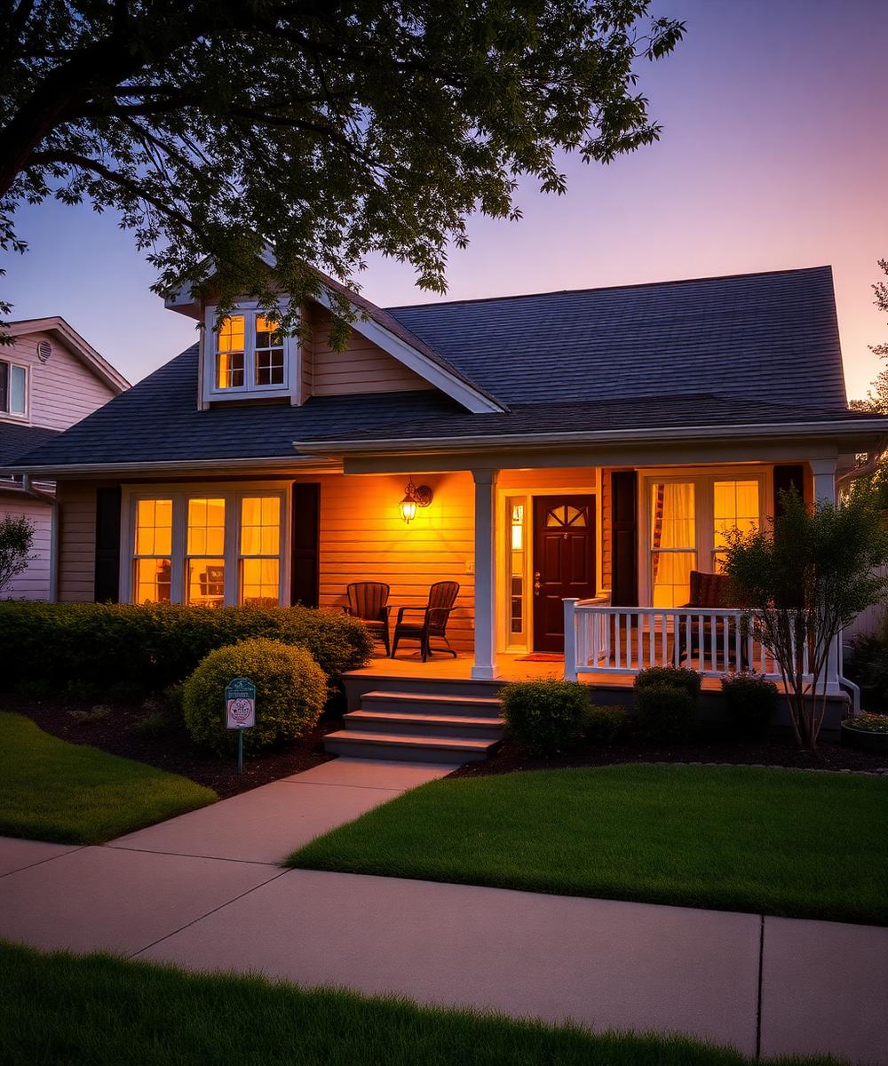 Welcoming adult care home exterior at golden hour